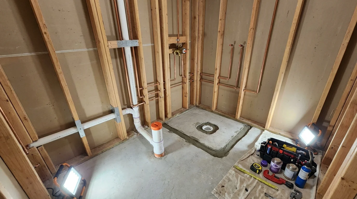 Bathroom rough-in plumbing during remodel by Johns Plumbing LLC in El Mirage