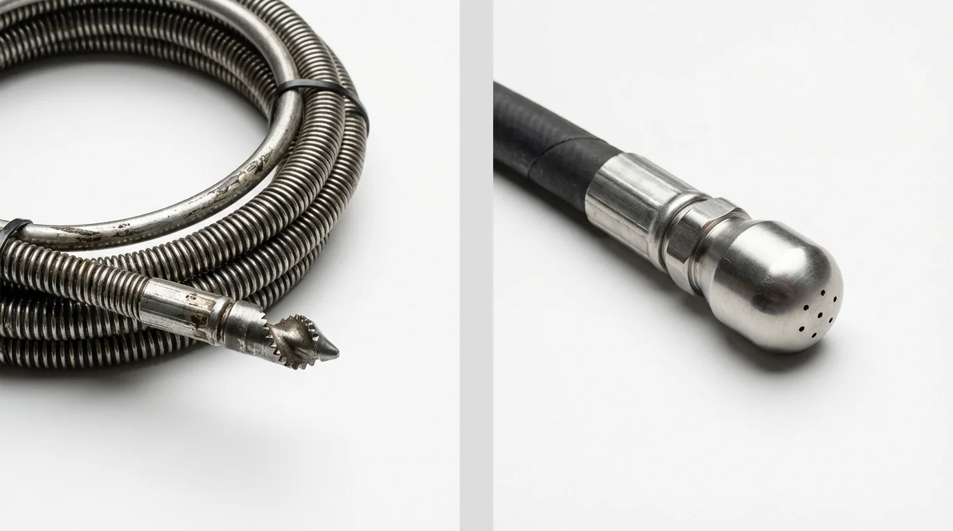 Drain snake cable and hydro jetting nozzle used for drain cleaning in El Mirage, AZ