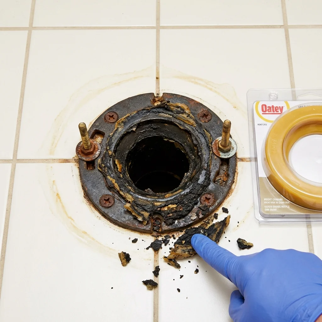 Failed wax ring showing water seepage at the base of a toilet in a El Mirage, AZ home