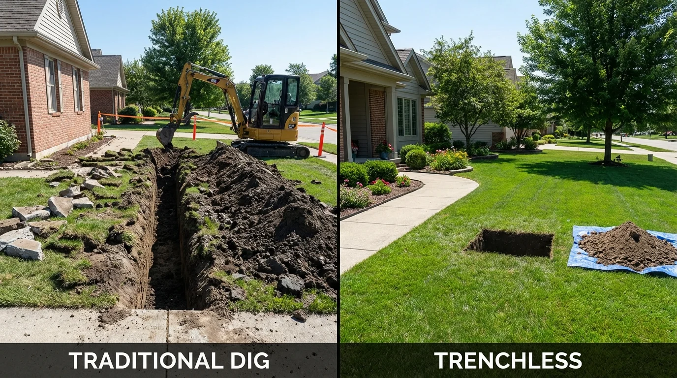 Trenchless sewer repair with minimal yard damage versus traditional excavation in El Mirage, AZ